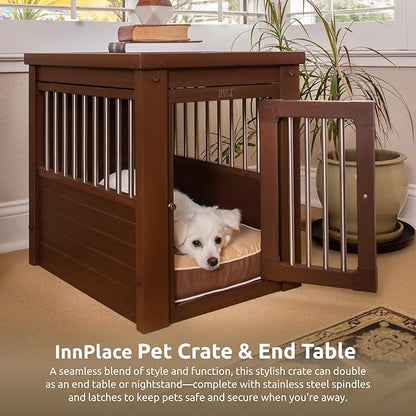 New Age Pet ECOFLEX InnPlace Dog Crate & End Table, Indoor Furniture Style Pet Kennel for Small, Medium, Large & XL Dogs, Durable Composite, Russet Brown, Small
