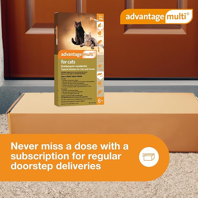 Advantage Multi for Cats 5-in-1 Heartworm Prevention | Kills Fleas & More | Cats 5.1-9 lbs. | 6-Month Supply