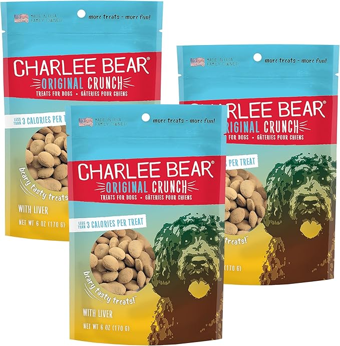 Charlee Bear Original Crunch Dog Training Treats, Liver Flavor, 3 Calories Each, Low Calorie Natural Rewards for Puppies to Adult Dogs, Made in USA, 6 oz (3-Pack)