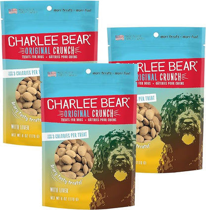 Charlee Bear Original Crunch Dog Training Treats, Liver Flavor, 3 Calories Each, Low Calorie Natural Rewards for Puppies to Adult Dogs, Made in USA, 6 oz (3-Pack)