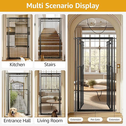 78.8" Extra Tall Cat Gate, 28.3-33" Wide Cat Door for Stairs, Pressure Mounted Easy Walk Through Safety Metal Pet Door for Doorway, No Drilling Pet Gate for Dogs (Black)