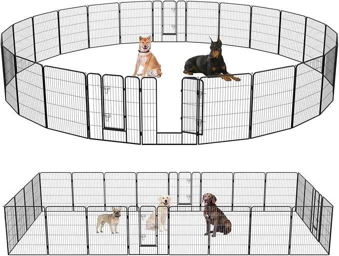 FDW Dog Playpen Dog Pen Dog Kennel 24 Panels 40 Inch Hight Indoor Outdoor Folding Metal Portable Puppy Exercise Pen Heavy Duty Dog Fence for Yard Camping,Black