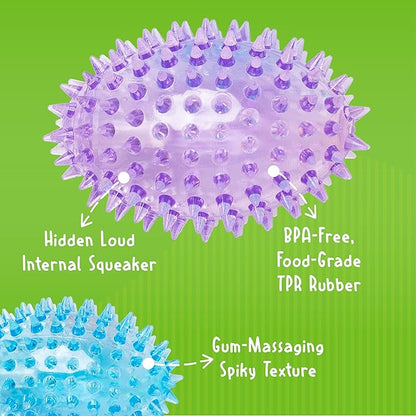 Gnawsome™ 3.5” Spiky Squeaker Football Dog Toy - Small, Cleans Teeth and Promotes Good Dental and Gum Health for Your Pet, Colors Will Vary (Pack of 2)