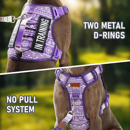 AUNZO Tactical Dog Harness for Large Dogs No Pull Easy Walking Adjustable Pet Harness Reflective K9 Working Training Easy Control Pet Vest Military Service Dog Harnesses Purple Ethnic L