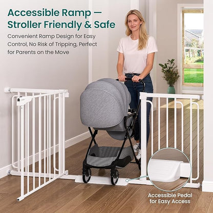 Cumbor Extra Wide Baby Gate, 36.6-69" Walk-Through Dog Gate for Stairs, Doorways & Hallways, 30.5“ Tall, Auto-Close & Dual-Swing Safety Child Gate Indoor, Easy Install Pressure-Mounted Pet Gate, White