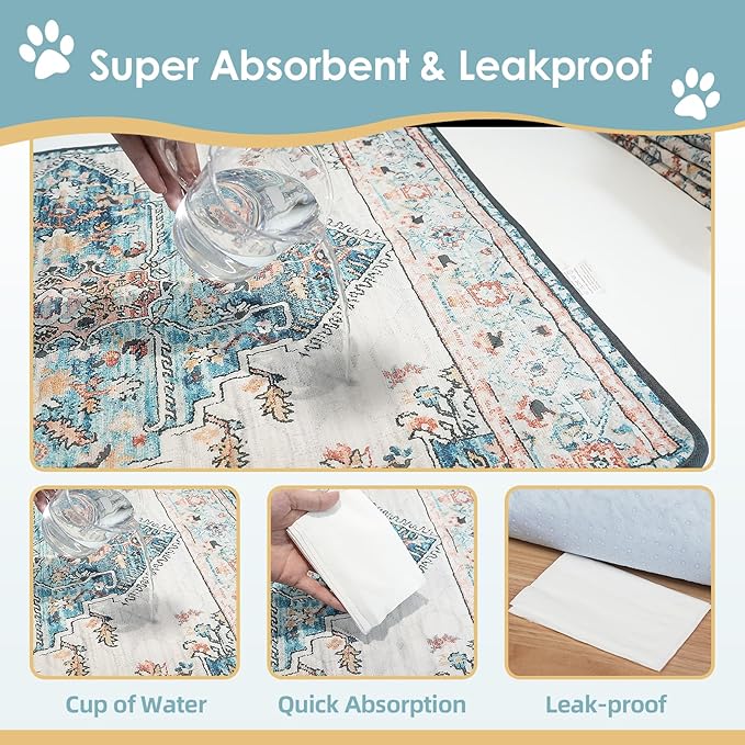 SCLOSE Washable Pee Pad for Dogs, 32" x 24" Reusable Puppy Pads Waterproof Dog Rugs, Super Absorbent, Leakproof, Dog Crate Pad, Playpen Mat, Whelping Pads, Blue Medallion