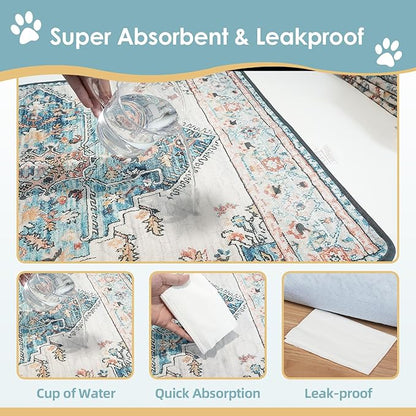 SCLOSE Washable Pee Pad for Dogs, 32" x 24" Reusable Puppy Pads Waterproof Dog Rugs, Super Absorbent, Leakproof, Dog Crate Pad, Playpen Mat, Whelping Pads, Blue Medallion