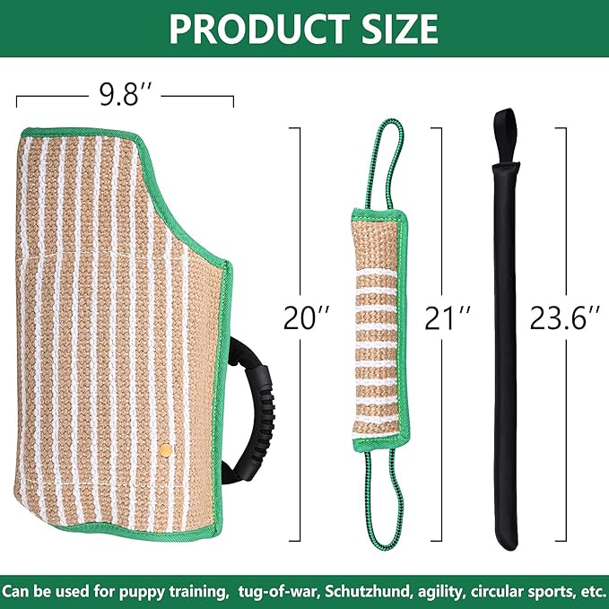Dog Bite Training Set - Dog Bite Sleeve Protection Arm and Pillow Tug Toy, Puppy Training Stick, Professional Equipment for K9, IPO, Schutzhund Puppy