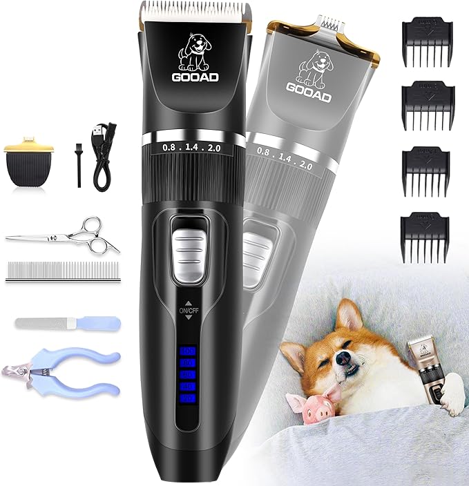 Dog Clippers Grooming Kit and Paw Trimmer,Cordless,Low Noise, Electric Quiet,Rechargeable, Dog Trimmer Grooming, Pet Hair Clippers for Thick Coats,Shaver for Small and Large Dogs Cats(Black)