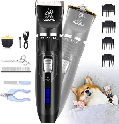 Dog Clippers Grooming Kit and Paw Trimmer,Cordless,Low Noise, Electric Quiet,Rechargeable, Dog Trimmer Grooming, Pet Hair Clippers for Thick Coats,Shaver for Small and Large Dogs Cats(Black)
