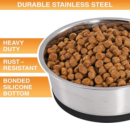 Neater Pet Brands Stainless Steel Dog Bowls with Non-Slip Rubber Bottom – Set of 2, 4 Cup (32 oz), Black - Heavy Duty Metal Dog Bowl, Dishwasher Safe, Food or Water Bowl, Ideal for Medium Dogs