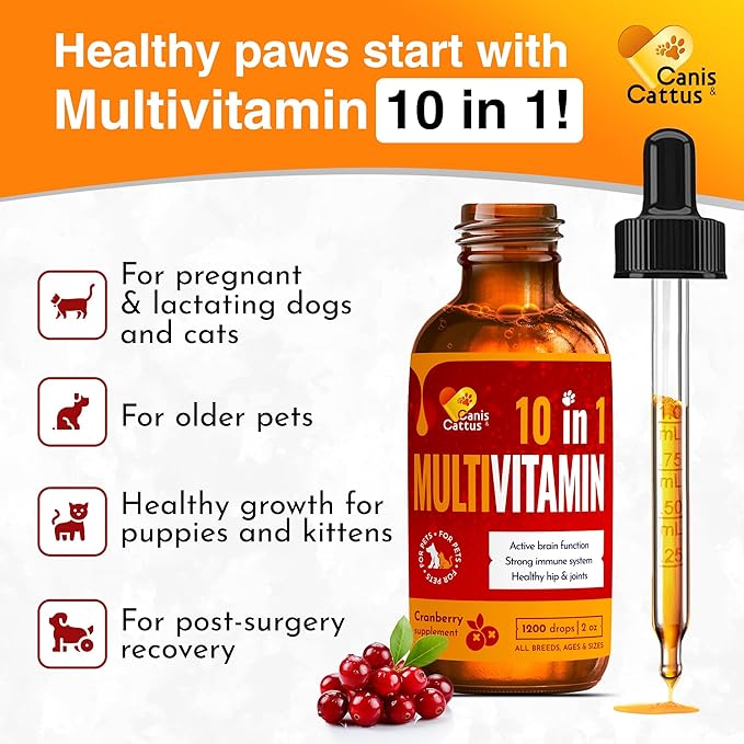 Dog UTI Treatment – Liquid Cat & Dog Vitamins – Bundle Multivitamin + UTI+ with Turkey Flavor for All Pets – Promotes Bladder & Kidney Care – Full of Vitamins C, B, D – No GMO – Bottle Set x 2 oz