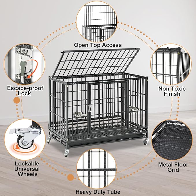 Homey Pet 3 Pack Three Levels 37 Inch Dog Crate, Escape Proof Dog Cage Kennel Indoor with Top Access and Lockable Wheels, Removable Tray, Heavy Duty Dog Crates for Medium/Small Dogs