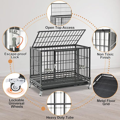 Homey Pet 3 Pack Three Levels 37 Inch Dog Crate, Escape Proof Dog Cage Kennel Indoor with Top Access and Lockable Wheels, Removable Tray, Heavy Duty Dog Crates for Medium/Small Dogs