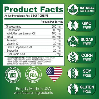 Vet Promise Glucosamine for Dogs - Hip and Joint Supplement for Dogs - Glucosamine Chondroitin - Joint Pain Relief Pills - MSM - Advanced Health Support Supplement - 120 Mobility Chews - Made in USA