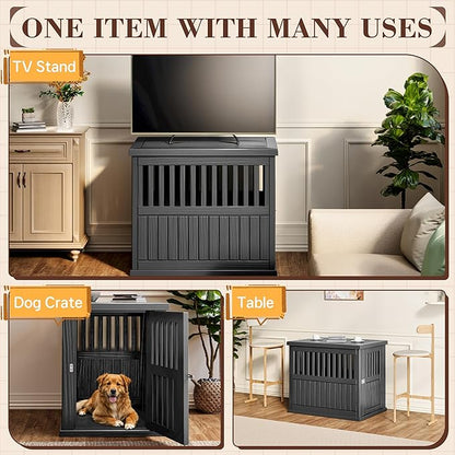 Fancyango 40-Inch Heavy Duty Dog Crate Furniture Lockable Indoor Outdoor Kennel & End Table for Small/Large Dogs Decorative Plastic Pet Cage in Black