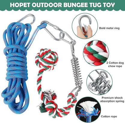 HOPET Dog Outdoor Bungee Hanging Toy, Tether Tug of War Toys for Medium to Large Dog to Exercise, Durable Interactive Tug Toy, Dog Rope Toys