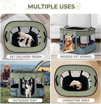 Foldable Dog Cat Playpen, Portable Dog Crate for Puppies, Cat, Puppy Play Pen for Indoors, Kennel Tent Crate for Indoor Outdoor Travel Camping Use with Carrying Case (Green, L)