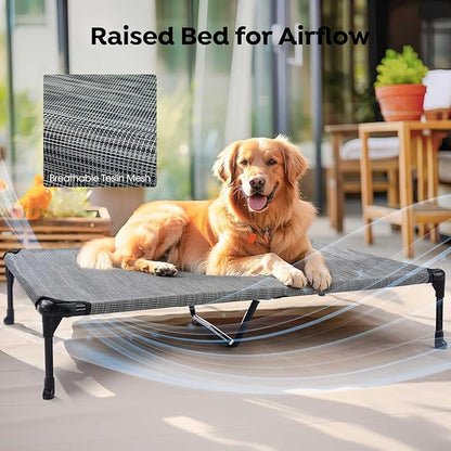 Veehoo Cooling Elevated Dog Bed Add Removable Waterproof Bolster Cushion Mat, Raised Pet Cot with Breathable Teslin Mesh, No-Slip Feet, Dog Sofa Bed for Indoor Outdoor, XLarge, Black Silver