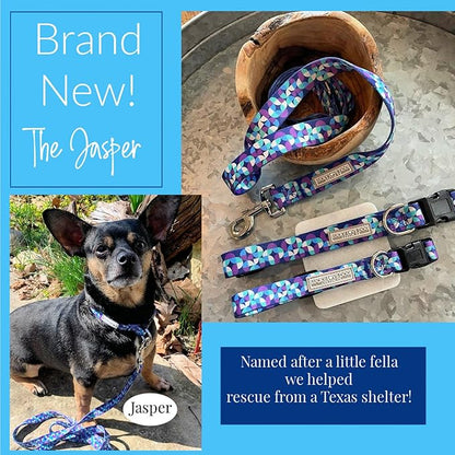 Lucky Love Dog Martingale Dog Collar & Leash - Adjustable, No-Slip, Durable, Comfortable, Soft Webbing, & Stylish Patterned Collar & Leash Set for Male and Female Dogs - Jasper Combo, Small