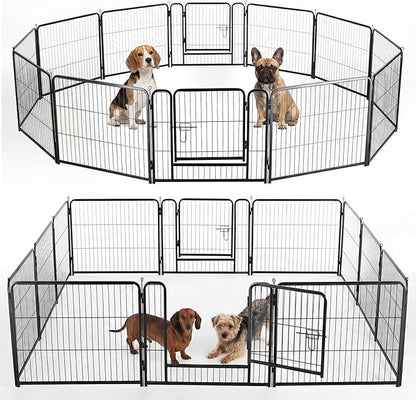 DUMOS Dog Playpen Indoor, Metal 24 Inch 12 Panels Foldable Pet Fence with Door, Outdoor Small Medium Large Dog Puppy Portable Exercise Play Pen for RV Camping, Trips, Play Yard