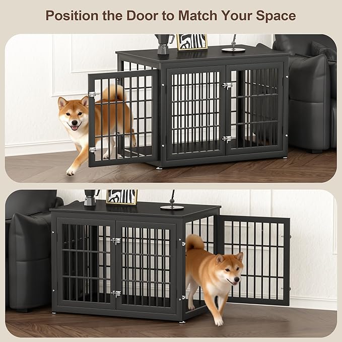 rehomerance 38 Inch Heavy Duty Dog Crate Furniture for Large and Medium Dogs, Decorative Pet House End Table, Wooden Cage Kennel Furniture Indoor, Black