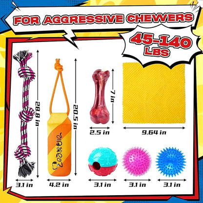 Zeaxuie 12 Pack Long-Lasting Heavy Various Dog Chew Toys Pack for Aggressive Chewers,Includes Dog Rope Toy,Squeaky Toys & Indestructible Chew Bone for Medium,Large & X-Large Breeds Dogs