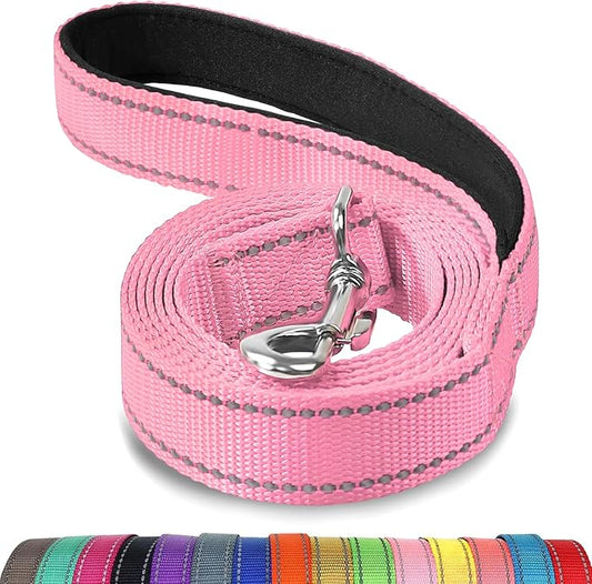 Joytale Dog Leash, 5 FT Double-Sided Reflective, Padded Handle Nylon Heavy Duty Leashes for Small Dogs Walking, Pink