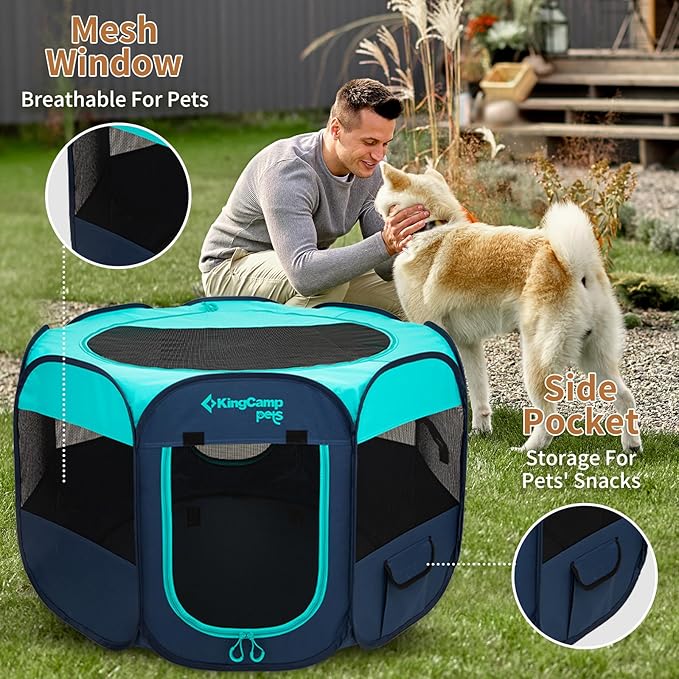 KingCamp Dog Playpen, Portable Foldable Cat Kitten Puppy Tent Crates 29"/36"/50" Pop Up Pet Playpen with Zippered Bottom & Cover for Indoor Outdoor Use (Medium, Green)