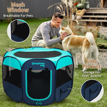 KingCamp Dog Playpen, Portable Foldable Cat Kitten Puppy Tent Crates 29"/36"/50" Pop Up Pet Playpen with Zippered Bottom & Cover for Indoor Outdoor Use (X-Large, Green)