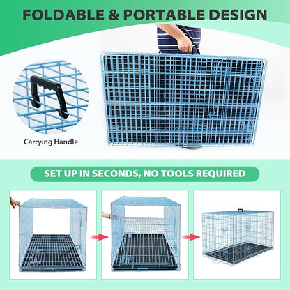 BestPet | Dog Crate | 24" | Blue | Foldable Metal Kennel with Double Doors, Secure Slide-Bolt Latches, Leakproof Tray | Portable Dog Cage for Small Breeds | for Travel, Indoor & Outdoor Use