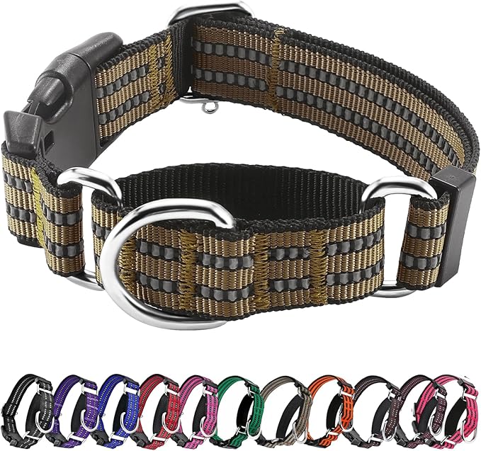 Hikiko Martingale Dog Collars Reflective Nylon Dog Collar with Quick Release Buckle Adjustable Training No Slip Dog Collar (Small, Brown)