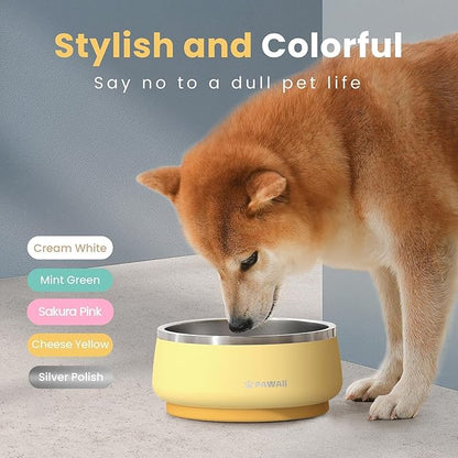 Pawaii Dog Bowl, 68 oz Double-Wall Stainless Steel Food and Water Bowl, Non-Slip Rubber Base, Dishwasher Safe, ID Tag Included, (1 Pack)