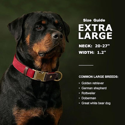 Didog Soft PU Leather Dog Collar for Large Dogs,Classic Adjustable Wide Dog Collars with Quick Release Metal Buckle,Easy Clean and Comfortable with Nylon Lining,Red,XL Neck 20-27", Width 1¼"