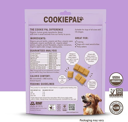 CookiePal Sweet Potato Dog Treats with Flaxseed, Crunchy Human Grade USDA Organic Puppy Treats for Training, Biscuits, 10oz (Pk of 3)