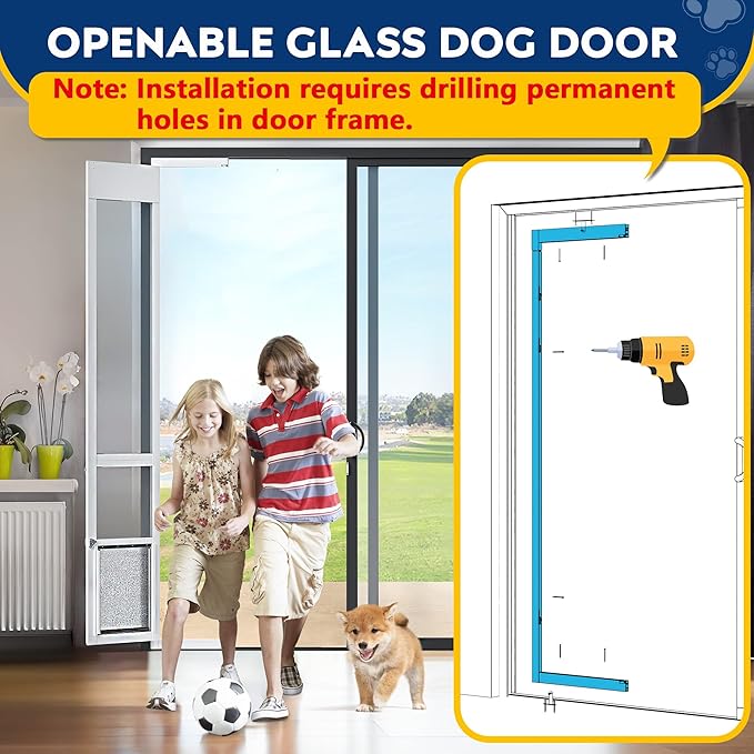 Medium Dog Door for Sliding Glass Doors, 91 7/16" to 96" Tall, 12.8" Wide, Aluminum Frame, Magnetic Seal, Perfect for Medium Pets Up to 40 lbs