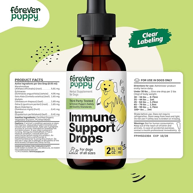 Immune Support for Dogs - Herbal Immune Drops for Dogs of Large Medium Small Breeds - Immune Health Support w/Echinacea, Elderberry & Mullein Leaf - Immunity Dog Food Supplements for Happy Pets 2 oz