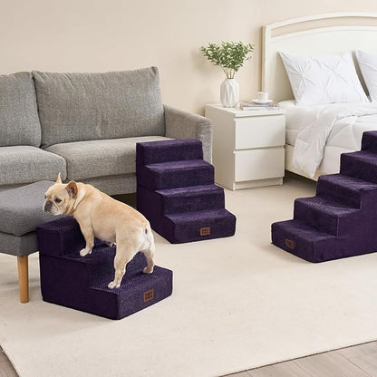 EHEYCIGA Dog Stairs for Small Dogs 13.5" H, 3-Step Dog Steps for Couch Sofa and Chair, Pet Steps for Medium Cats, Non-Slip Balanced Pet Ramp Indoor, Purple