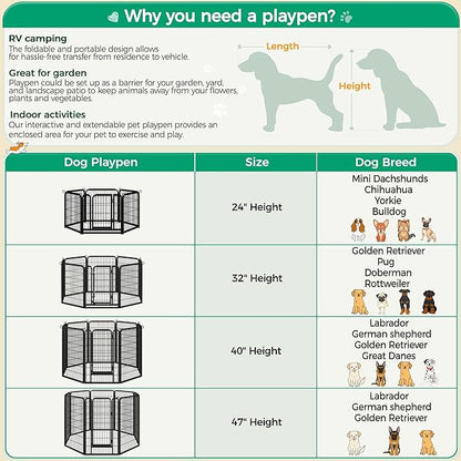 Yaheetech Dog Playpen Outdoor 24 inch 12 Panels Indoor Dog Fence Metal Dog Pen Heavy Duty Pet Puppy Exercise Pen for RV Camping Garden Yard