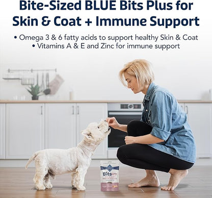Blue Buffalo Blue Bits Plus Skin & Coat and Immune Support Daily Benefit Dog Treats, Soft & Chewy Salmon Morsels, 3.5-oz. Bag (Pack of 2)