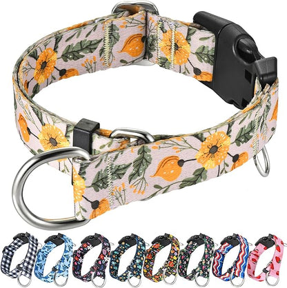 Martingale Collar for Dogs with Buckle Adjustable Nylon Slip No Pull Training Dog Collars (Beige Floral, Large)