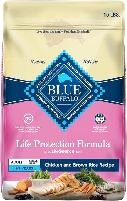 Blue Buffalo Life Protection Formula Adult Small Breed Dry Dog Food, Supports High Energy Needs, Made with Natural Ingredients, Chicken & Brown Rice Recipe, 15-lb Bag