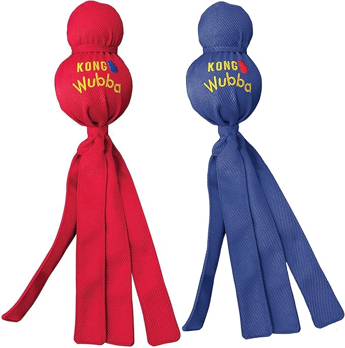 KONG Wubba Dog Toy 2 Pack – Durable Interactive Tug & Toss Toy with Reinforced Nylon, Floppy Tails for Fetch, Shake & Squeaky Play (Large, 2 Pack)