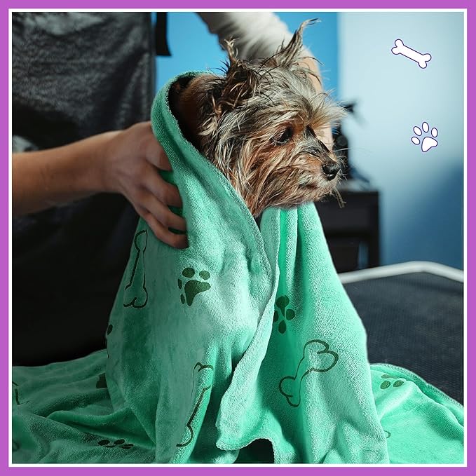 Chumia 8 Pcs Dog Towels for Drying Dogs Cats Pet Towels Bulk Puppy Microfiber Fast Drying Paw Bath Bathing Supplies Absorbent for Medium Pets(55 x 28 Inch,Dog Paw and Bone,Classic Color)