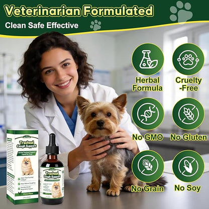Trachea Cough Elixir, Collapsed Trachea Support for Dogs, Tracheal & Respiratory Airway Liquid, Dog Cough Relief Drops for Small Breeds, Natural Herbal Formula 2 fl oz Chicken Flavor
