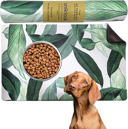 Pet Placemat, Dog Cat Food Water Bowls Mat Feeding Station Pet Safe 28" X 16.5" Waterproof Easy to Clean Dog Modern Designs Boho Uniklook