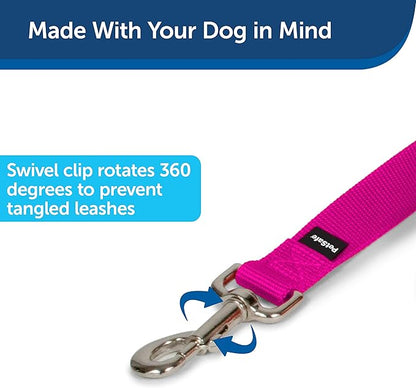 PetSafe Nylon Leash - Helps Maintain Secure Connection on Walks - Durable Pet Leash with Easy Clip - 3/4 in. x 6 ft. - Raspberry