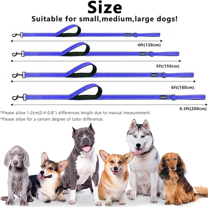 Dog Leash 5ft Long, Double Handle Dog Leash for Safety Control Training, Heavy Duty Dog Leads with Traffic Padded Handles, Reflective Leashes for Small Medium Large Dogs(5ft, Navy Blue)