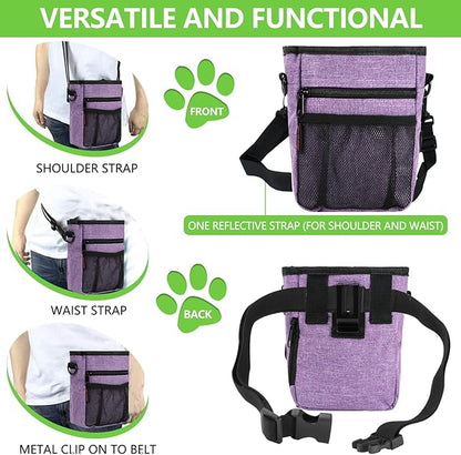 kissleaf Dog Treat Pouches for Pet Training with Magnetic Closure Treat Pouches for Pet Training,Large Dog Treat Training Pouch and Dog Clicker,Training Treat Pouch Built-In Poop Bag Dispenser-Purple.