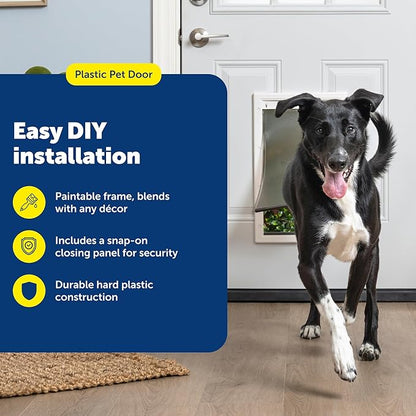 PetSafe Plastic Pet Door - Easy Install for Wood, PVC Metal & Paneled Doors - Rust-Free Plastic Frame - Flap Dimensions 10 1/4" W x 16 1/4" H - for Large Dogs Weighing Up to 100 lb